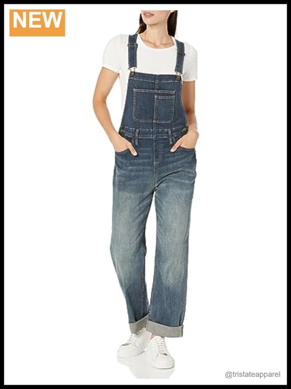 Organic Cotton Blend High Waist Denim Overalls Raw Hem